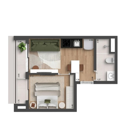 Planta do Auren Vila Clementino de 31m²